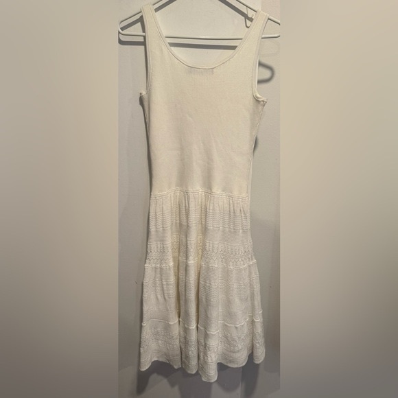 Lauren Ralph Lauren Knit Crochet Dress White Sleeveless lined cotton flare XS - Picture 5 of 6